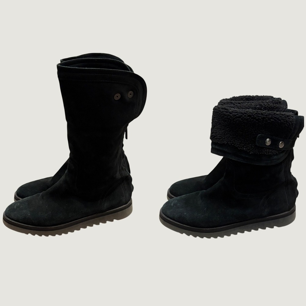 Aquatalia Paloma Black Suede Weatherproof Shearling Lined Cuffable Boots 10.5